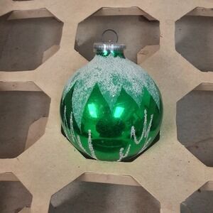 Vintage West Germany DBGM Green Glass Ornament Frosted Mica Glitter Mid Century